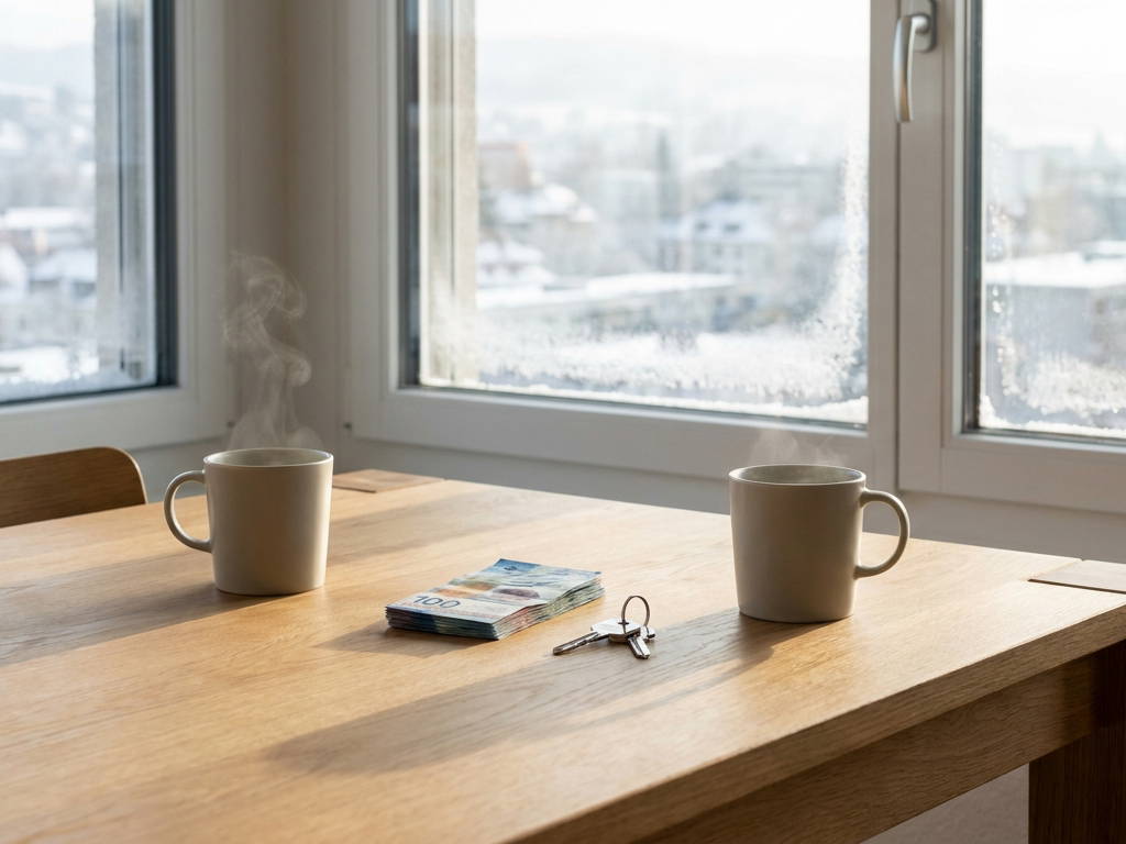 Illustration: Anstieg der Nebenkosten in der Schweiz (Winter 2026): Ein Zimmer mieten für...