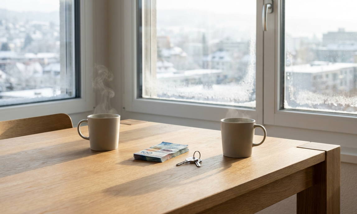 Illustration: Anstieg der Nebenkosten in der Schweiz (Winter 2026): Ein Zimmer mieten für...