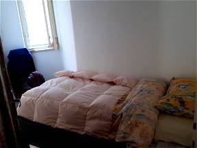Camera semplice, piccola e pulita per una giovane donna, ospite locale